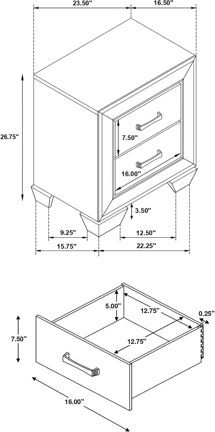 Copper Dark Cocoa 2-Drawer Rectangular Nightstand,for Small Spaces