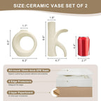 Assemble OK Ceramic Vase Set of 2 for Home Decor, Modern Boho Ins Style Matte Vase for Pampas Grass for Table Centerpiece, Living Room, Shelf, Mantle, Housewarming Gift (Beige White)
