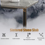 Sintered Stone End Tables C Shaped Couch Table Narrow Snack Table Living Room Small Tables Modern Rectangular Side Table for Couch Sofa Bedside(Platinum+Black)