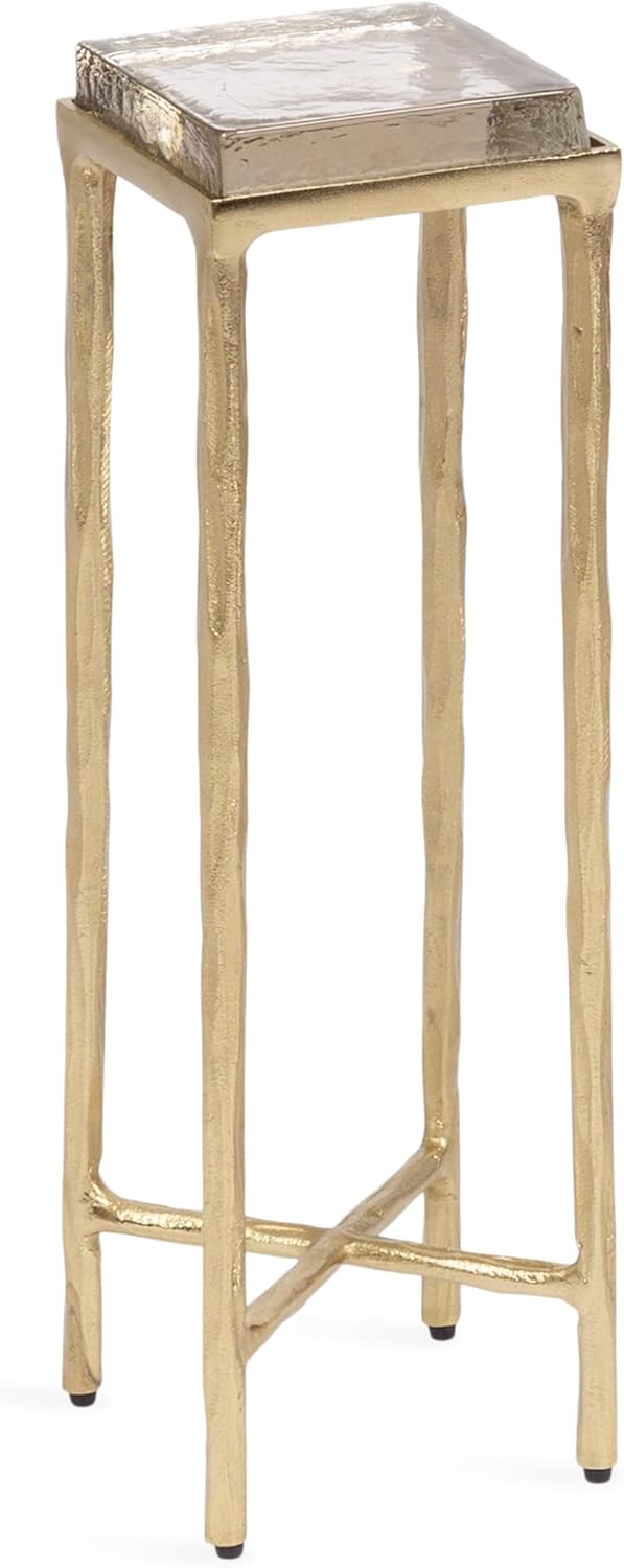 Kate and Laurel Julielle Modern Square Glass Drink Table, 7 x 7 x 22, Clear Glass and Gold, Natural Slump Glass Martini Table for Use as Small Plant Stand or Living Room Accent