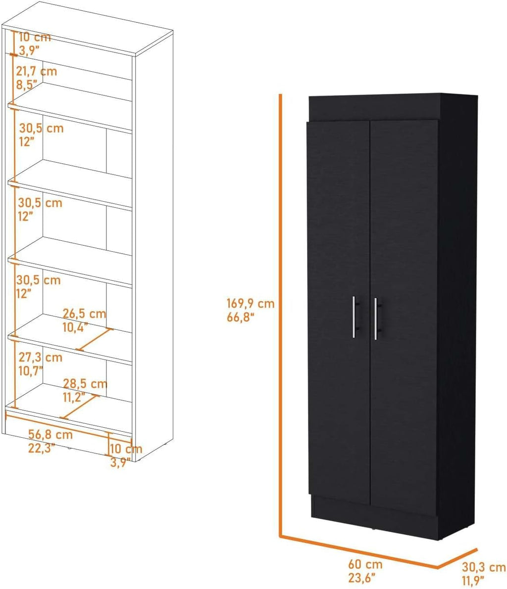 Black 5-Shelf Storage Pantry Cabinet
