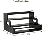 Bamboo Liquor Bottle Display Shelf, 3 Step Countertop Wine Rack, Bar Bottle Stand with Handles & Guardrail, Retro Mini Display Rack for Syrup, Wine, Dressing, Home Kitchen Cafe, Black