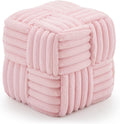 Faux Fur Ottoman Footrest 15.7" Square Vanity Stool, No Assembly Required, Soft Padded Seat for Bedroom, Living Room, Entryway (Pink)