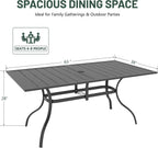 Anmutig 63" Rectangular Outdoor Dining Table, Metal Patio Table for 6 | Powder-Coated Steel Frame, Weather-Resistant Design, Slatted Metal Tabletop, Adjustable Umbrella Hole, Patio, Backyard Use