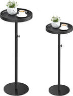 Height Adjustable Drink Table, Set of 2, Small Round Side Table, Martini Table with Weighted Base Pedestal for Small Spaces, Living Room, Bedroom, Couch (2, Black)