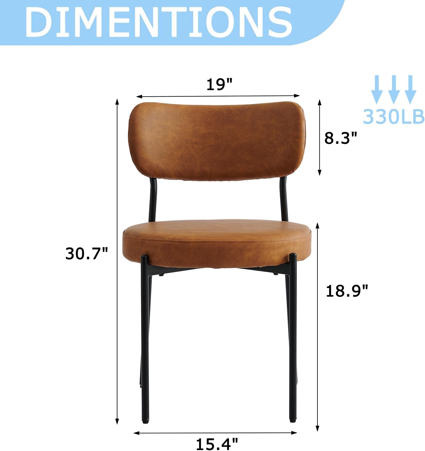 Brown Dining Chairs Set of 8 with Curved Back, Leather Dining Chairs with PU Soft Cushion Seat & Metal Legs, Comfortable Modern Chair for Kitchen, Living Room