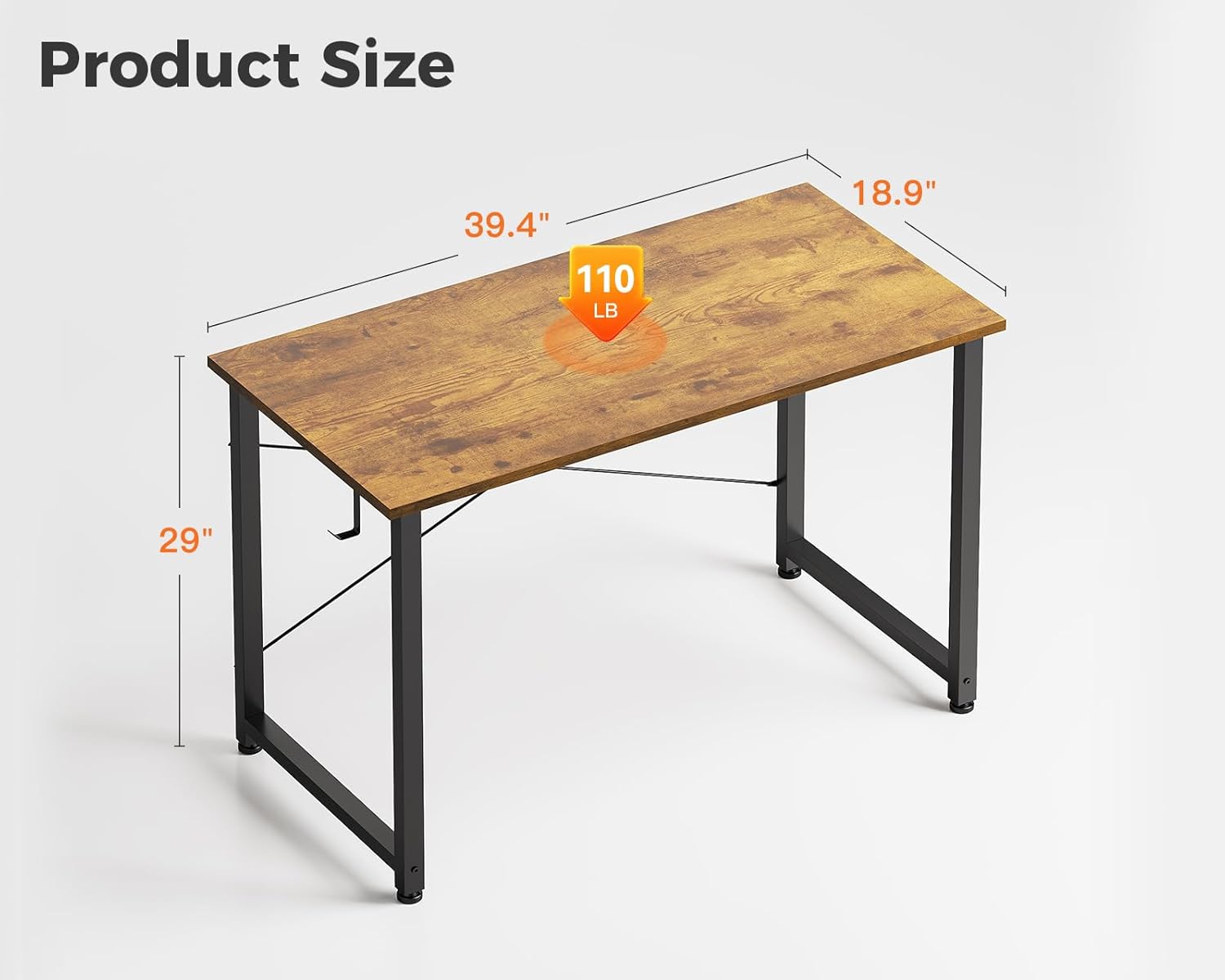 Casaottima 40 Inch Small Computer Desk for Home Office, Study Writing Table for Small Spaces, Simple Modern Desk with Headphone Hooks, Vintage