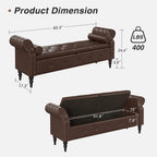 FiveWillowise 65" End of Bed Storage Bedroom Bench with Storage,Faux Leather Storage Ottoman Bench with Rolled Arms and Nailhead Trim for King Size End of Bed,Entryway,Living Room,Chocolate