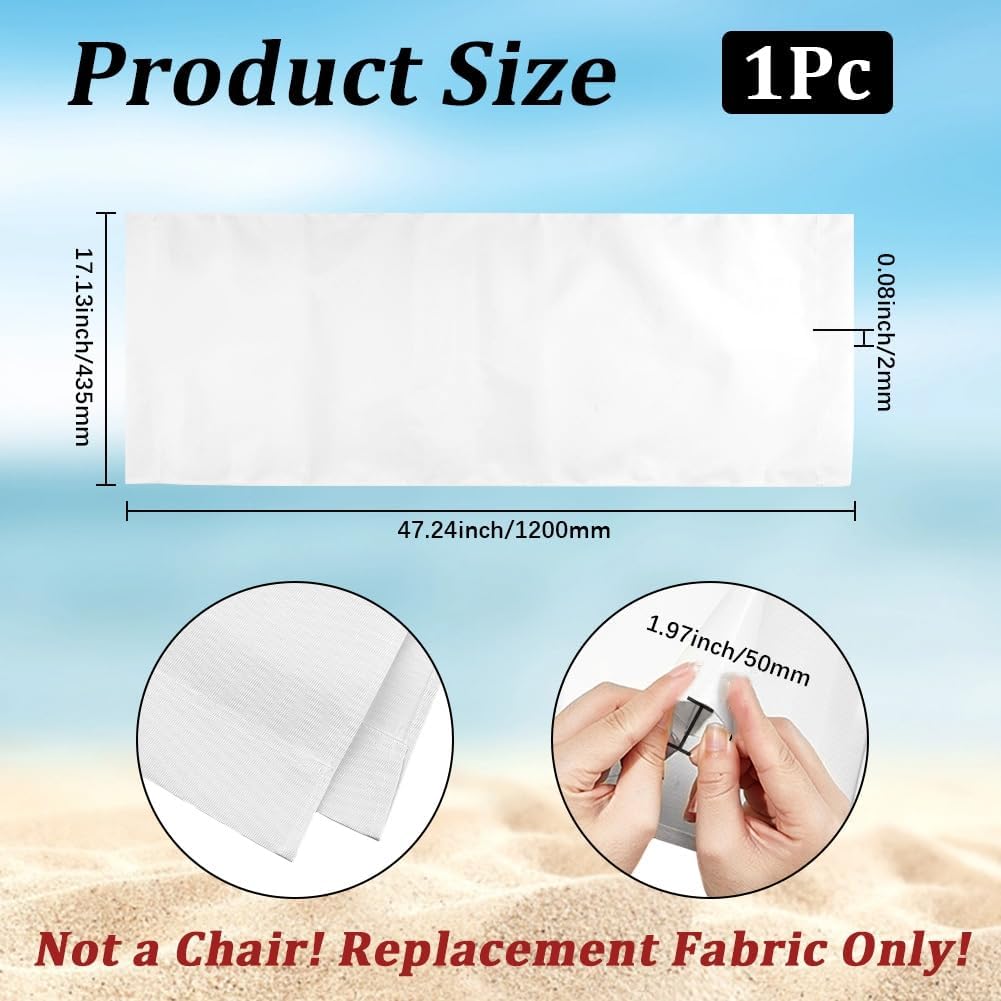 GORGECRAFT 120x43.5cm Thicker Beach Sling Patio Chairs Canvas Folding Chair Replacement Outdoor Cloth Replacements Twill Weave White Portable Reclining Sling Chair Fabric for Summer Vacation Garden