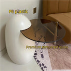 Modern PE Plastic Coffee Table, Nesting End Table with Glass Top, Creative Egg-Shaped Side Table for Living Room, Bedroom, Small Spaces