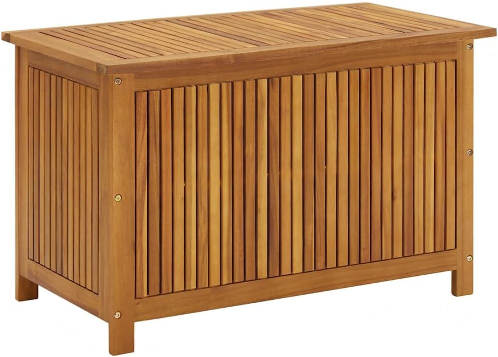 Solid Acacia Wood Patio Storage Box with Waterproof Bag, 35.4x19.7x22.8 Inch Large Garden Storage Bench for Cushions and Tools