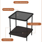 EASYSOUL Small Square Glass Coffee Tables for Living Room, 15.75 x 15.75 x 20.87 in, Side Table with 2 Drawers, Simple & Modern Nightstands for Small Space, Black End Tables (Black)