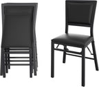 VECELO Folding Chairs Set of 4 with Cushion, Foldable Padded Seats with Heavy Duty Metal Frame for Kitchen/Dining/Living Room, No Assembly & Space Saving Design, Black