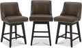 CHITA Counter Height Swivel Bar Stools Set of 3, FSC Certified Upholstered Counter Stools, Modern Swivel Barstools with Wood Legs for Kitchen Island, 26" Seat Height, Faux Leather in Chocolate
