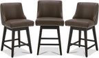 CHITA Counter Height Swivel Bar Stools Set of 3, FSC Certified Upholstered Counter Stools, Modern Swivel Barstools with Wood Legs for Kitchen Island, 26" Seat Height, Faux Leather in Chocolate