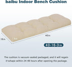 baibu 40 Inch Memory Foam Bench Cushion, Dual-Layer Patent Design Non-Slip Indoor Bench Cushion with Ties, 40x15x3Inch, Beige