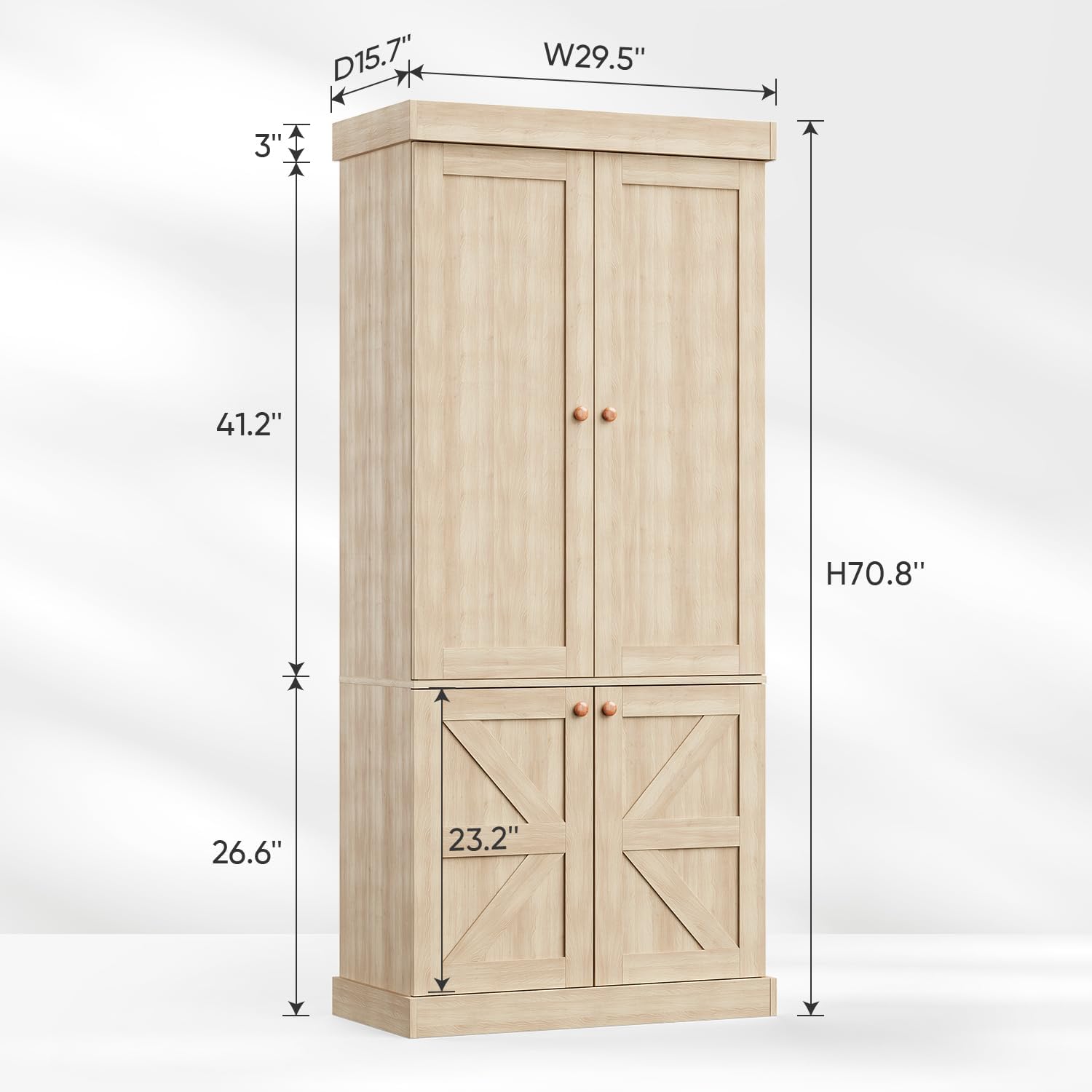 70.8" Tall Kitchen Pantry Cabinet with Doors, Farmhouse Modular Storage Cabinet with 4-Tier Adjustable Shelves, Large Storage Cabinet for Kitchen or Living Room, Set of 3, Brown
