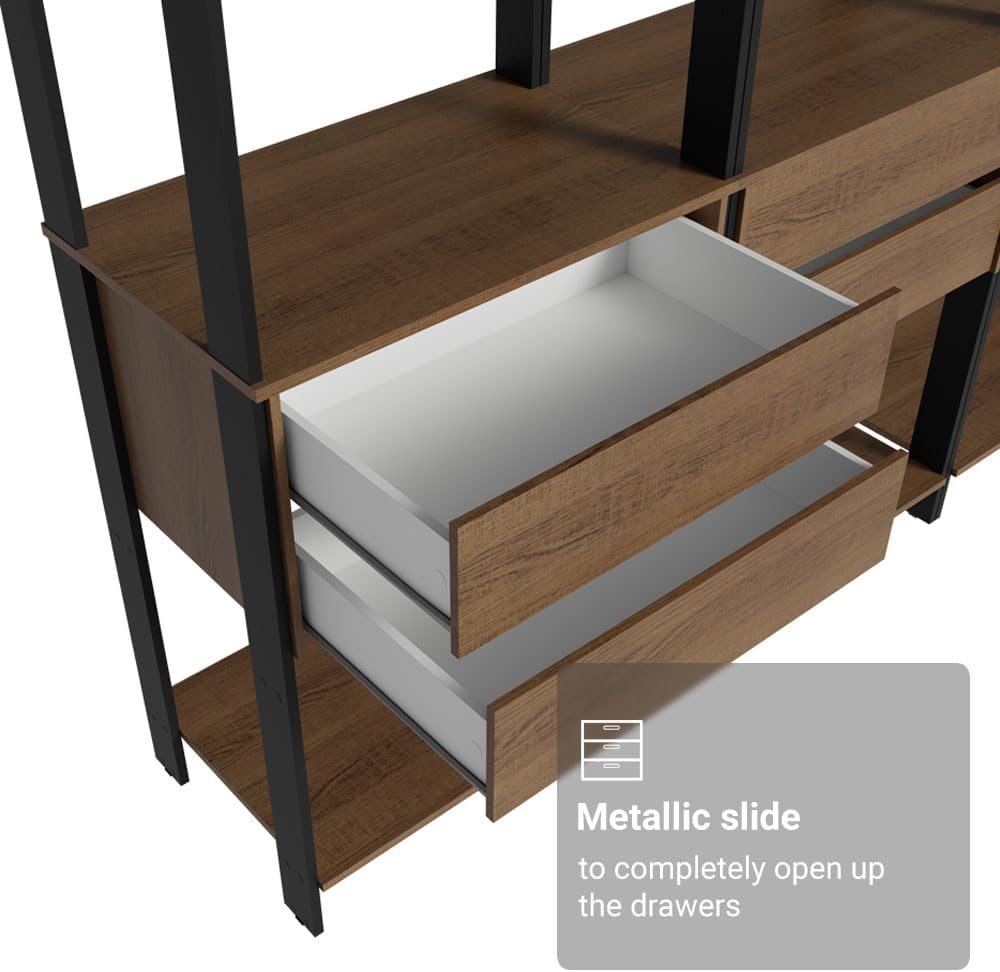 Madesa Kitchen Pantry Storage Rack with 6 Drawers and Open Shelves 82" L Multiuse Modular Cabinet for Kitchen Organization (Black/Brown)
