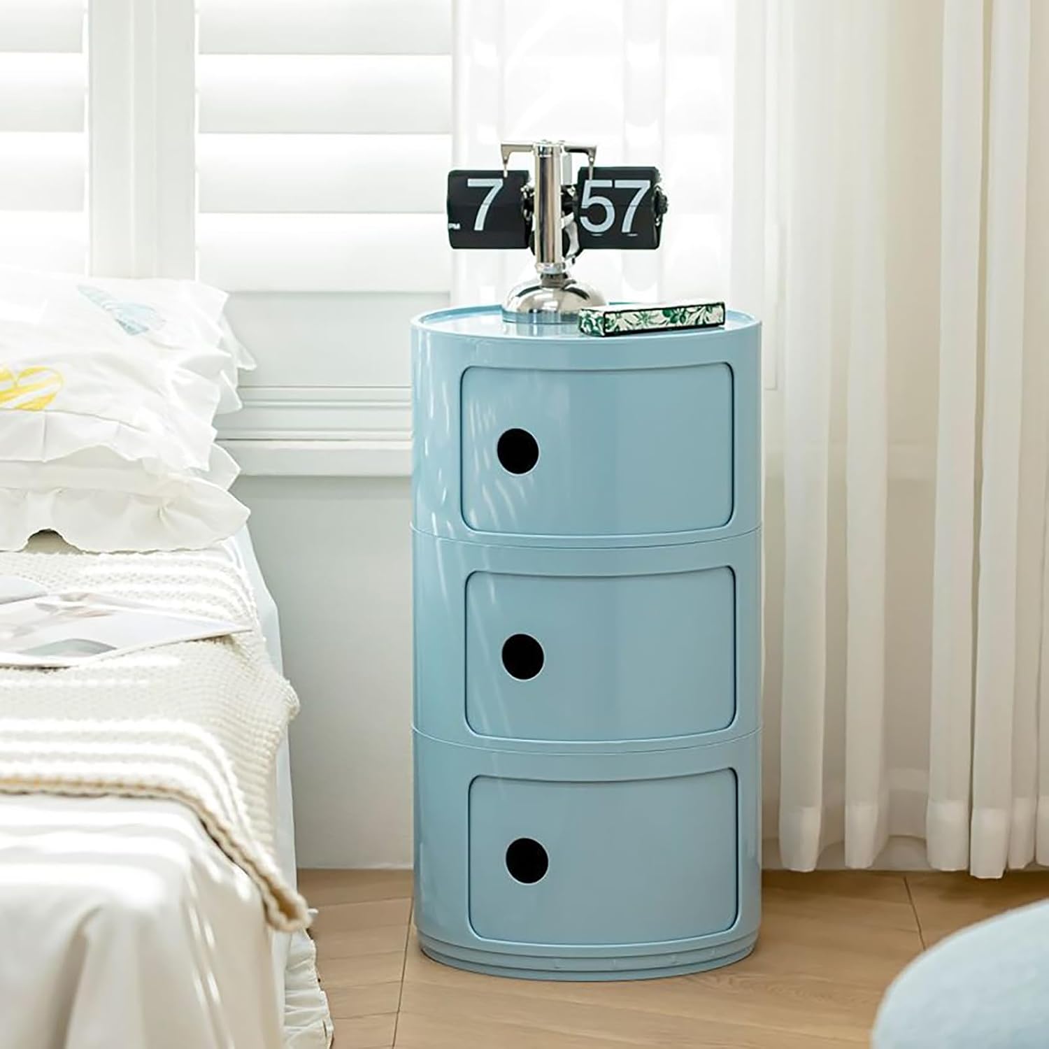 3 Tier Round Nightstand with Drawer, Royal Blue Round Side Table Small Plastic Storage End Table for Bedroom, Living Room, Bathroom