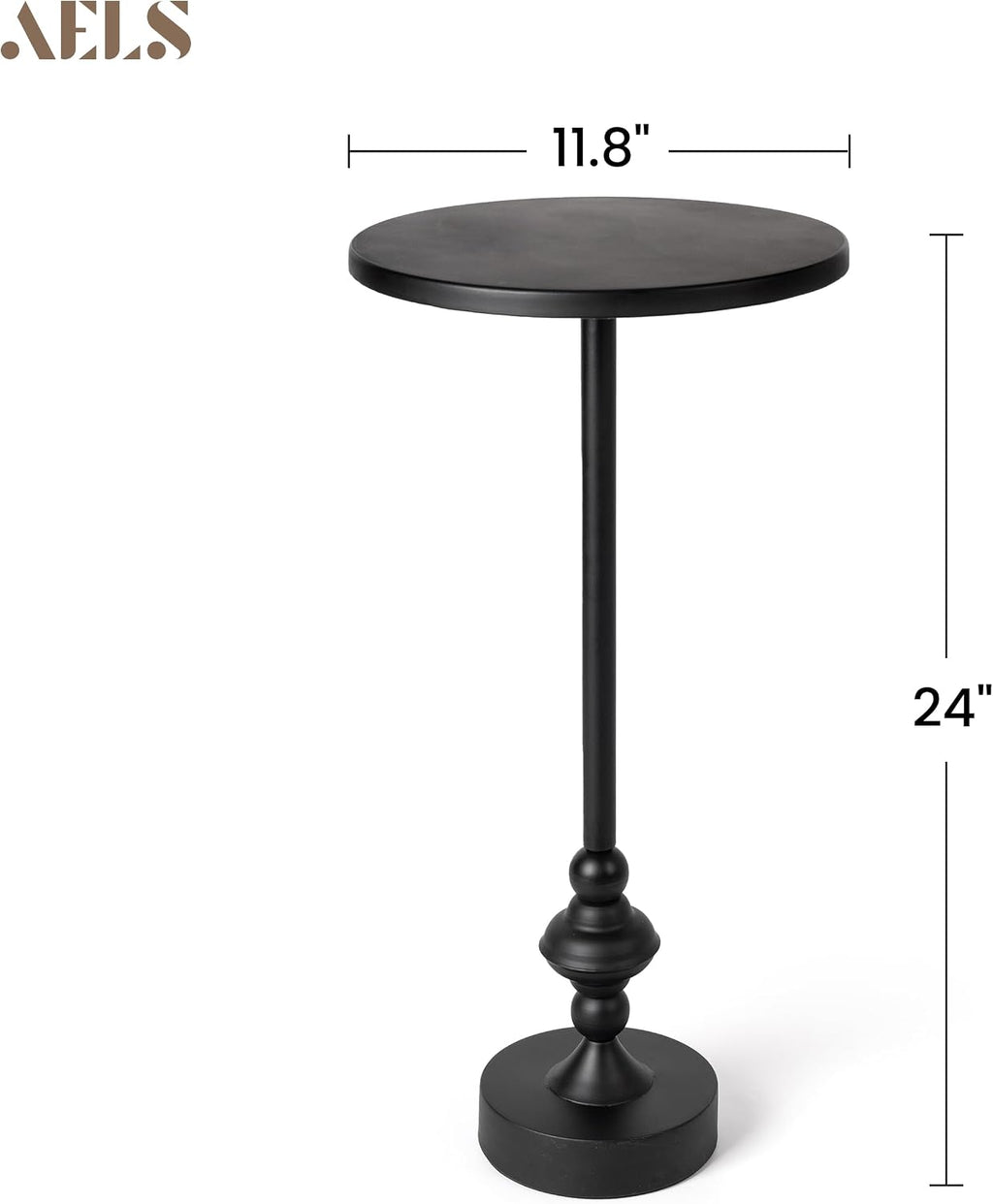 AELS Mid Century Modern Accent Drink Table, 11.8" Round Black Side Table with Metal Top and Base, Small End Table Nightstand for Living Room, Bedroom, Office, or Entryway