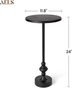 AELS Mid Century Modern Accent Drink Table, 11.8" Round Black Side Table with Metal Top and Base, Small End Table Nightstand for Living Room, Bedroom, Office, or Entryway