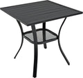 Anmutig 27.5 Inch Square Outdoor Metal Table for 2, Patio Bistro Table with Curved Legs, All Weather Slatted Table for Lawn, Garden, Balcony, Deck, Black