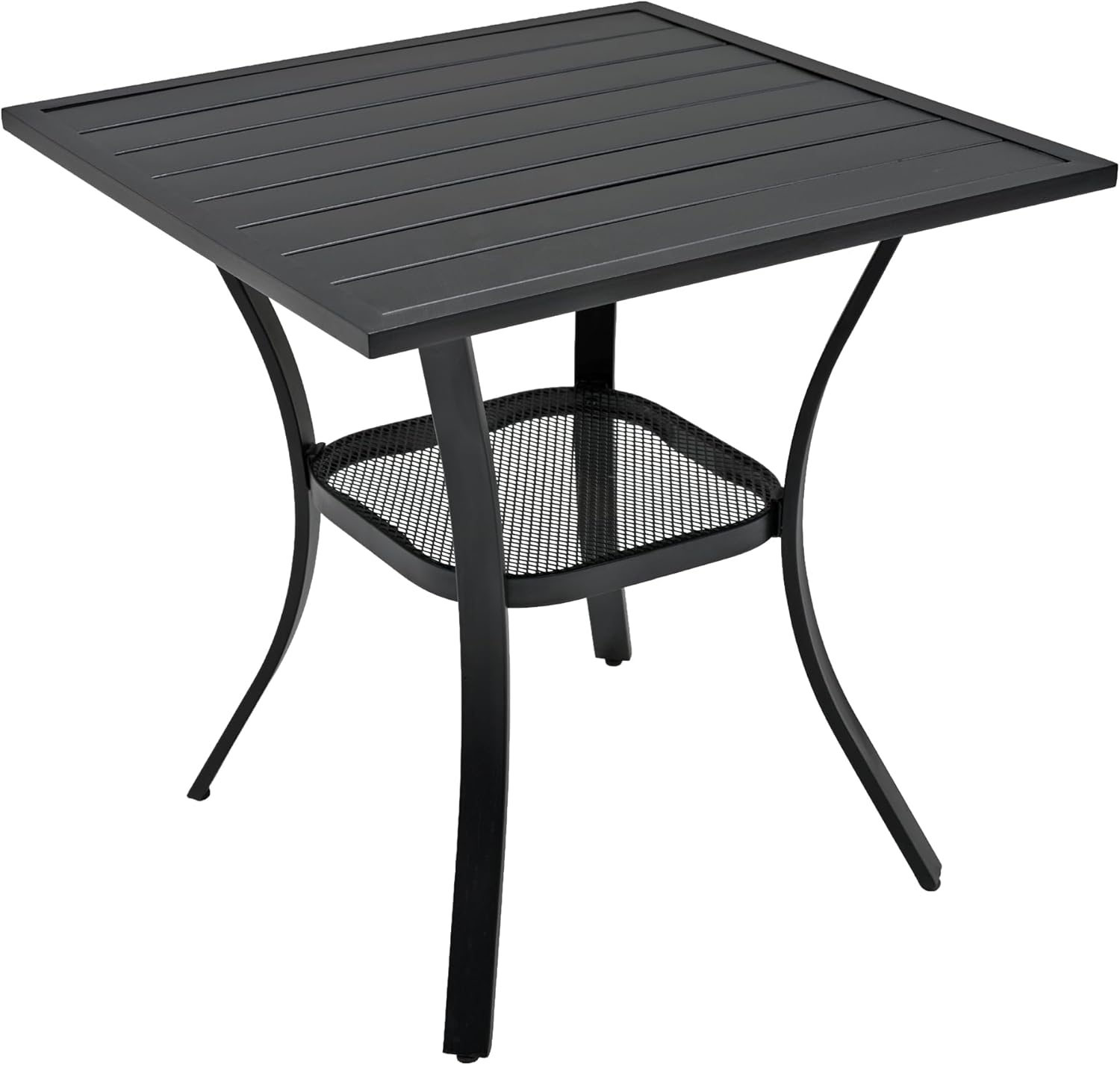 Anmutig 27.5 Inch Square Outdoor Metal Table for 2, Patio Bistro Table with Curved Legs, All Weather Slatted Table for Lawn, Garden, Balcony, Deck, Black