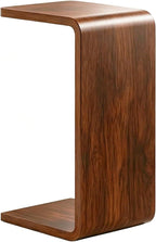 C Shaped End Table, Wooden Sofa Side Table for Couch, Small Nightstand for Living Room Bedroom Narrow Spaces Office