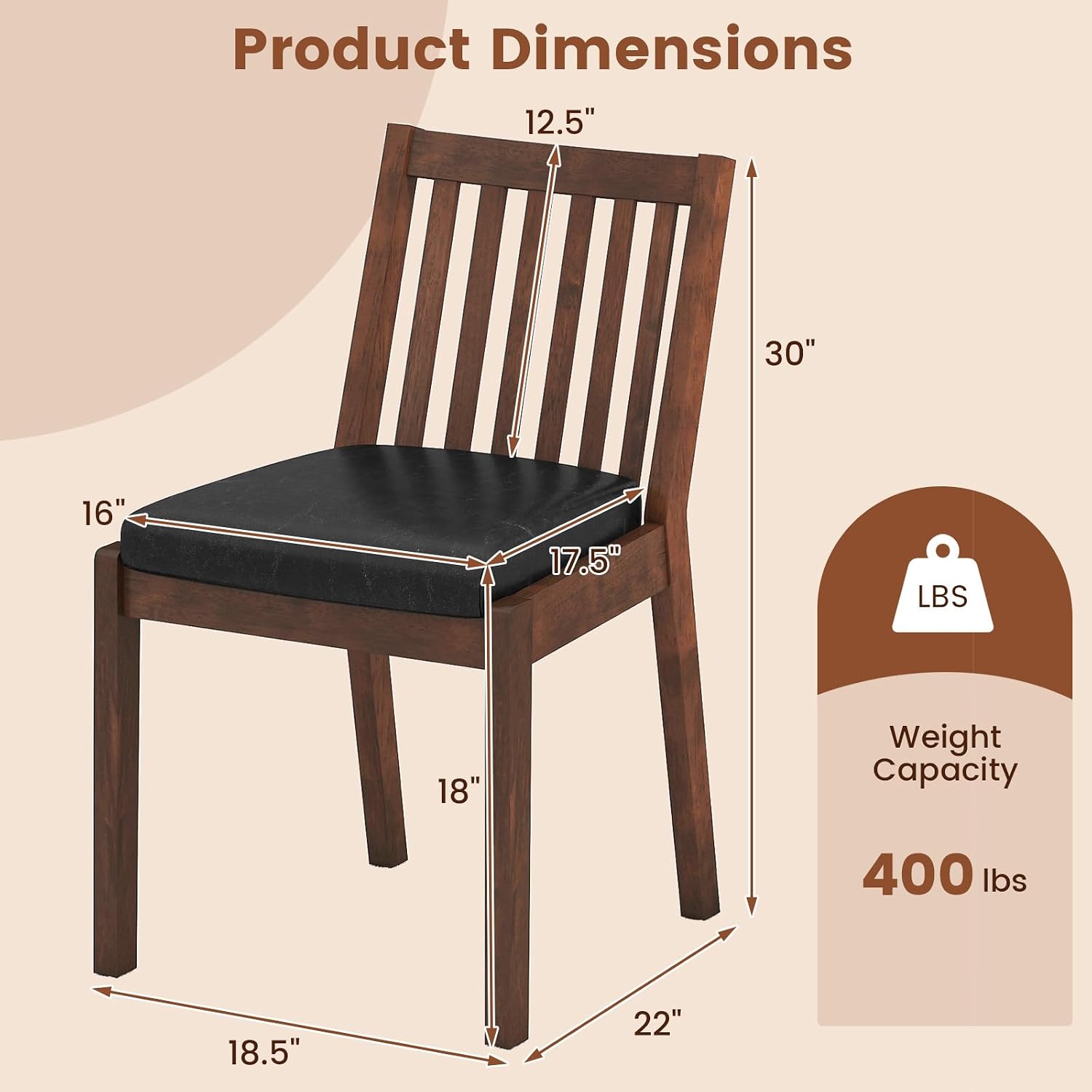 Giantex Wooden Dining Chairs Set of 2, PU Leather Upholstered Kitchen Chairs w/Rubber Wood Frame, Padded Seat, Slatted Backrest, Farmhouse Dining Side Chairs for Dining Room, Living Room