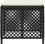 4-Piece Garden Stool Set in Black with Poly Rattan and Powder-Coated Steel, Square Outdoor Seats with Removable Washable Cushion Covers, 14.2-Inch Height for Patio Balcony