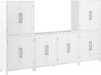 Crosley Furniture Roarke 3-Piece Modern Sideboard Buffet Cabinet and Kitchen Storage Pantry Set, White