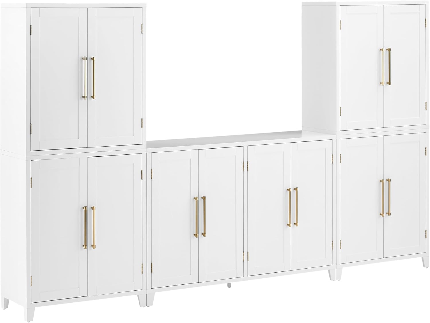 Crosley Furniture Roarke 3-Piece Modern Sideboard Buffet Cabinet and Kitchen Storage Pantry Set, White
