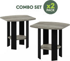 Furinno Simple Side Table Set of 2, 2-Tier Grey End Table with Soft Edges, Open Shelf Night Stand, Bedside Table, for Living Room, Bedroom, Grey Oak