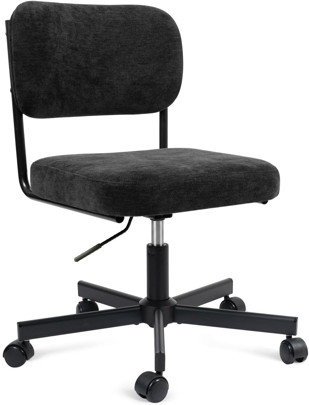 Vanity Chair with Wheels, Cute Armless Desk Chair with Back, Height Adjustable Swivel Small Office Chair, Comfy Fabric Computer Task Chair for Bedroom, Study, Dressing Room Black