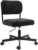 Vanity Chair with Wheels, Cute Armless Desk Chair with Back, Height Adjustable Swivel Small Office Chair, Comfy Fabric Computer Task Chair for Bedroom, Study, Dressing Room Black