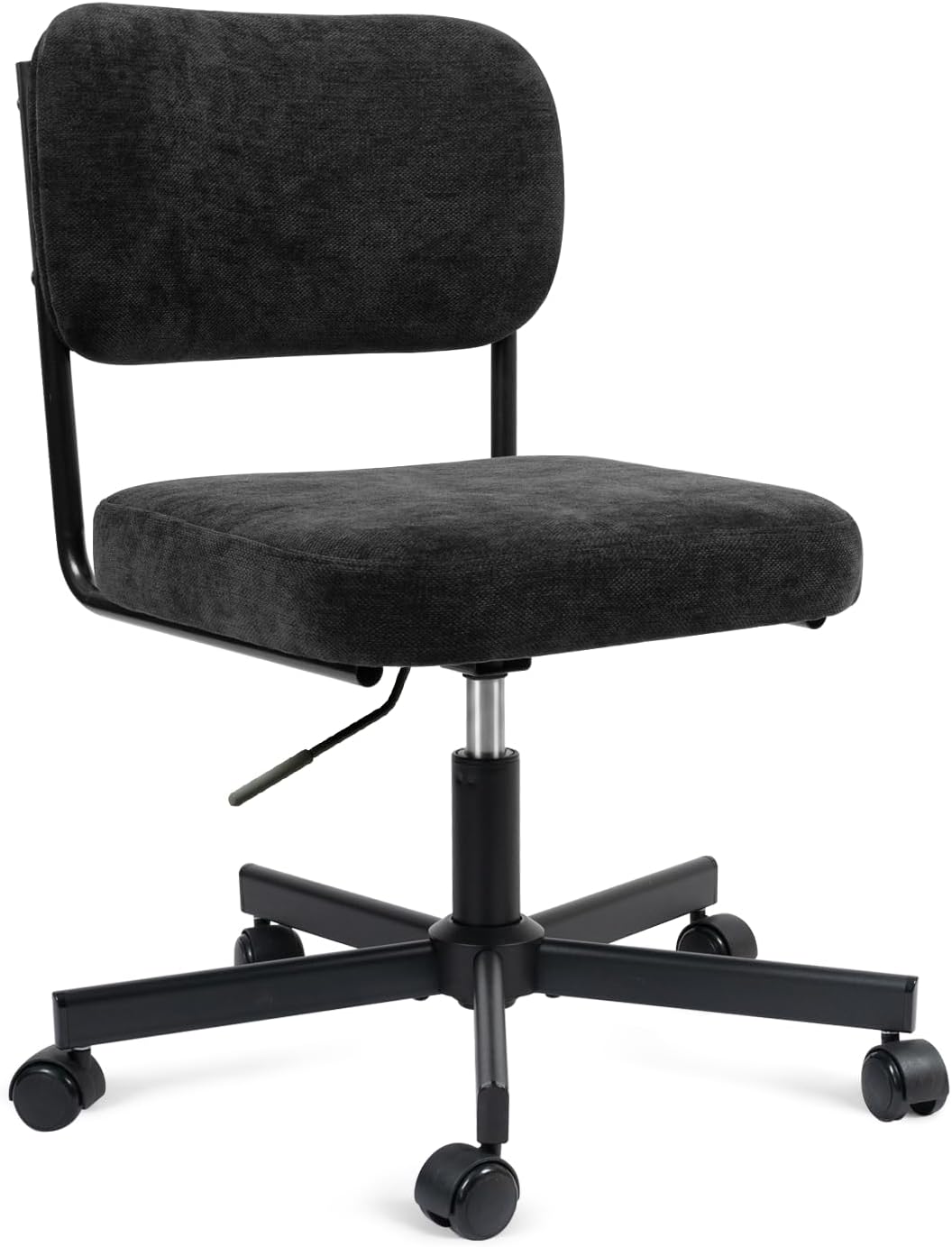 Vanity Chair with Wheels, Cute Armless Desk Chair with Back, Height Adjustable Swivel Small Office Chair, Comfy Fabric Computer Task Chair for Bedroom, Study, Dressing Room Black