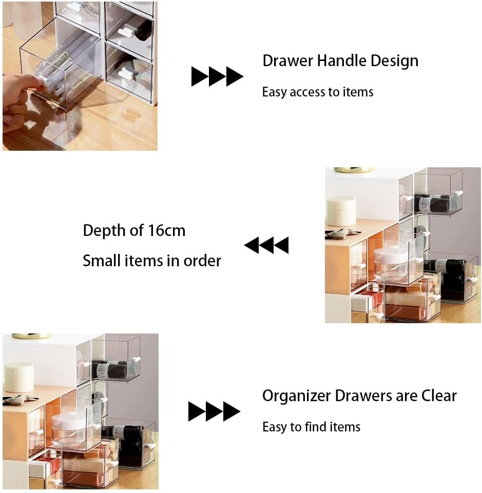 Plastic Clear Tea Box, Tea Bag Organizer with 3 Drawers for Sugar Sachets | Stackable Storage Drawers, Makeup Organizer, Stackable Tea Bag Storage for Coffee, Cosmetic, Jewelry, Bathroom Organization