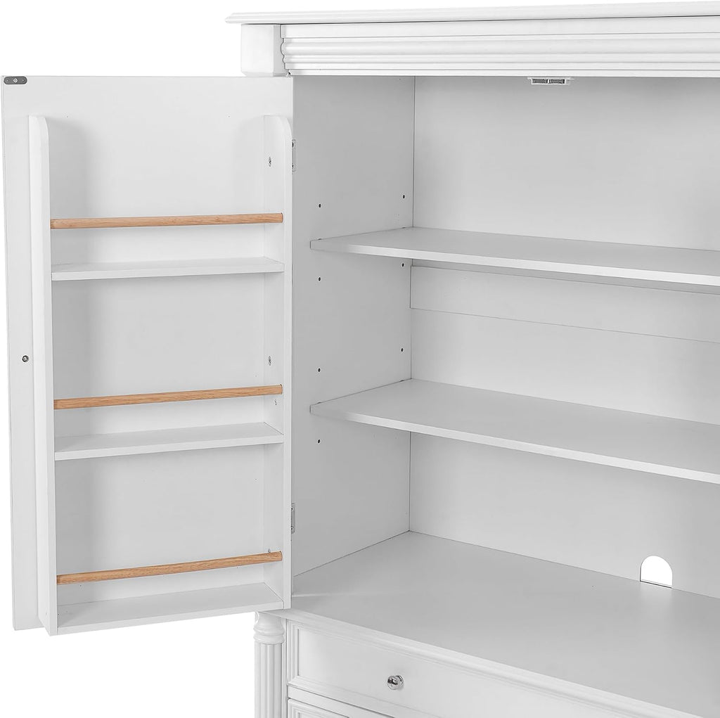 LUMISOL 77" Kitchen Pantry Cabinet with Storage, Storage Cabinet with 5 Drawers and 6 Door Shelves,Pantry Cabinet with Microwave Shelf and Adjustable Shelf, Freestanding Cupboard for Kitchen, White