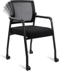 KLASIKA Guest Reception Chair with Adjustable Mesh Backrest and Wheels, Arm Chair with Ergonomic Lumbar Support and Thickened Seats Cushion, Waiting Room Chairs for Office School Lobby Church, Black