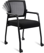 KLASIKA Guest Reception Chair with Adjustable Mesh Backrest and Wheels, Arm Chair with Ergonomic Lumbar Support and Thickened Seats Cushion, Waiting Room Chairs for Office School Lobby Church, Black