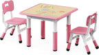 Brelley Kids Table and 2 Chairs Set, Height Adjustable Toddler Desk and Chair Set, Graffiti Desktop, Classroom/Daycare/Home, Children Multi-Activity Table for Ages 3-8