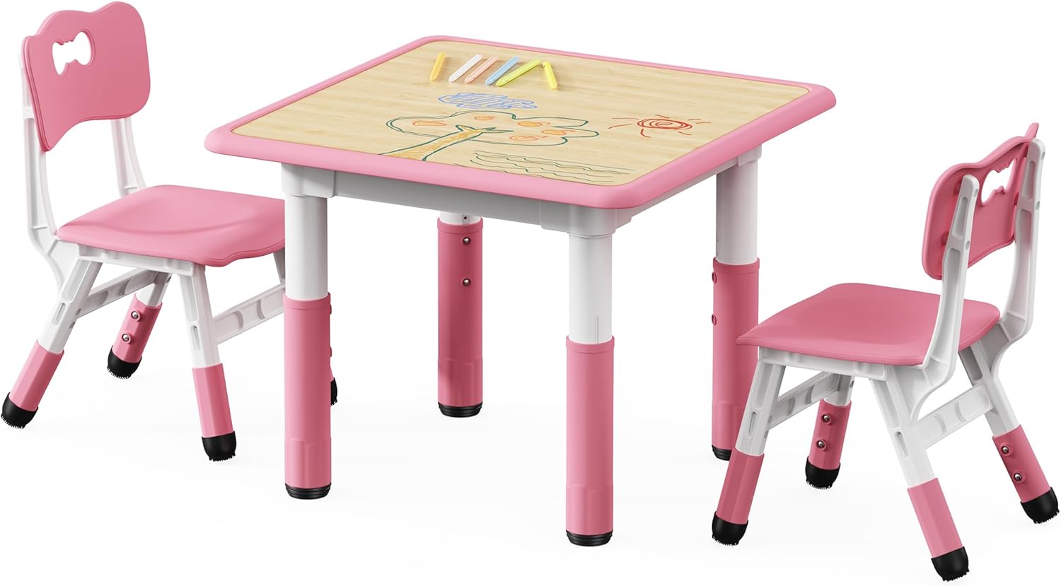 Brelley Kids Table and 2 Chairs Set, Height Adjustable Toddler Desk and Chair Set, Graffiti Desktop, Classroom/Daycare/Home, Children Multi-Activity Table for Ages 3-8