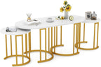 Giantex Nesting Coffee Table Set of 3, Stacking Side Tables with Faux Marble Tabletop & Gold Metal Frame, Oval Coffee Table & 2 Round End Tables, 3-Piece Modern Living Room Table Set for Apartment