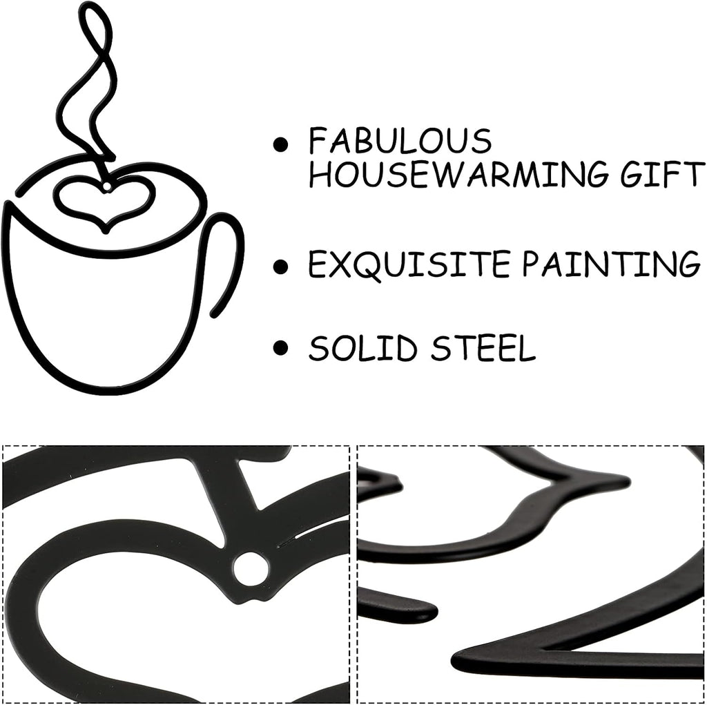 Ferraycle 3 Pieces Coffee Cup Metal Wall Art Wire Coffee Bar Hanging Decor Cafe Themed Vintage Rustic Metal Sign for Kitchen Restaurant Shop Home Office Accessories
