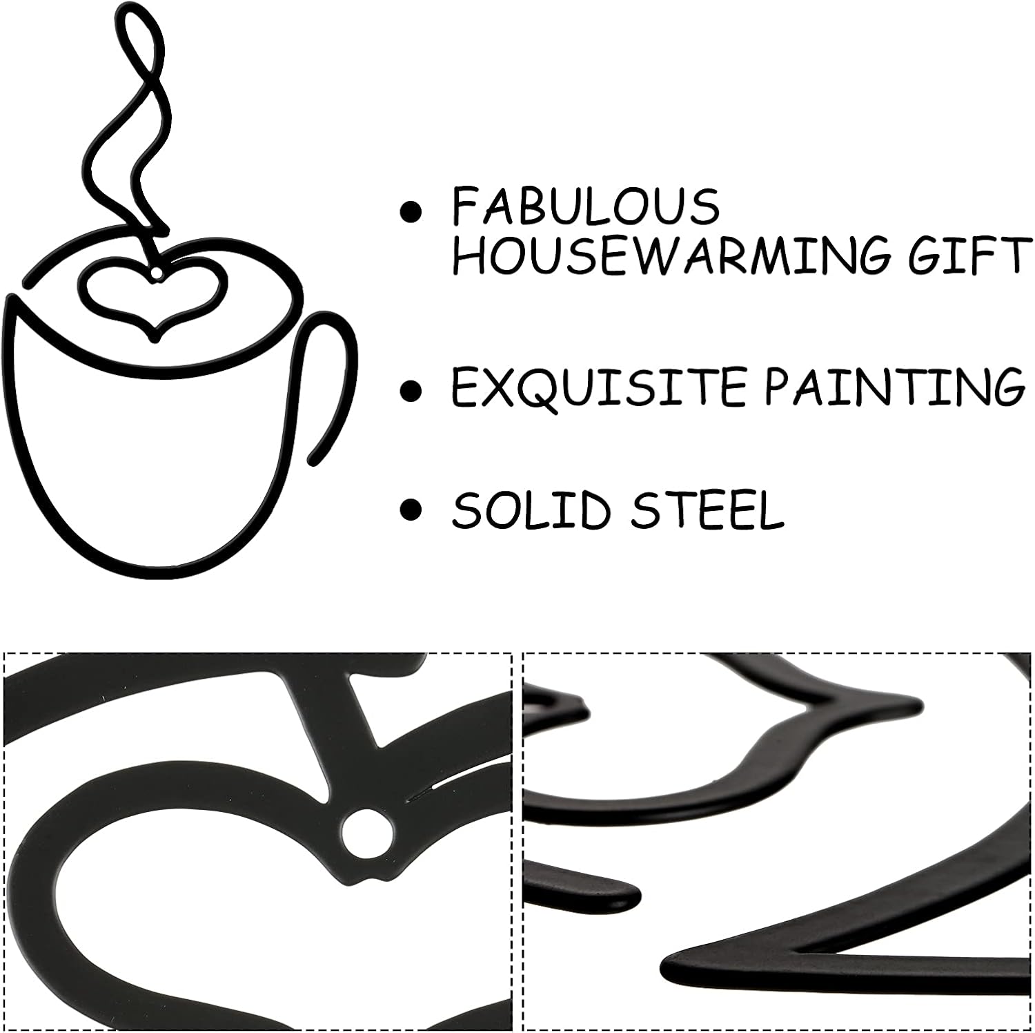 Ferraycle 3 Pieces Coffee Cup Metal Wall Art Wire Coffee Bar Hanging Decor Cafe Themed Vintage Rustic Metal Sign for Kitchen Restaurant Shop Home Office Accessories