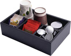 Tea Bag Organizer Wood Black, 4 Compartments Tea Bag Holder, Large Capacity Sugar Packet and Coffee Station Organizer, Tea Bags Caddy Drawer Storage Container for Countertop