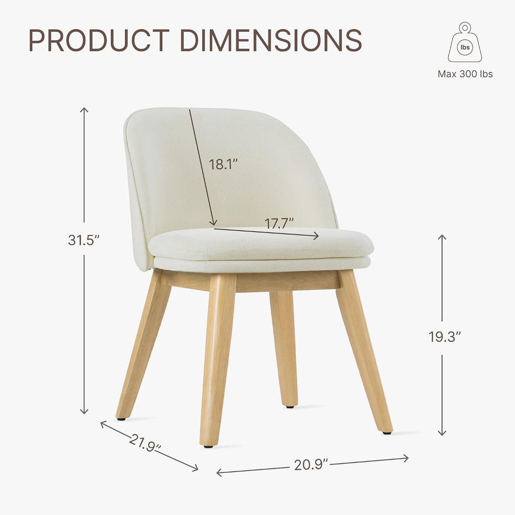KISLOT Wooden Dining Chairs Set of 2, Fabric Upholstered Modern Dining Room Chairs with Double-Layer Thick Seat Cushion & Ergonomic Backrest for Restaurant, Kitchen and Café, Beige