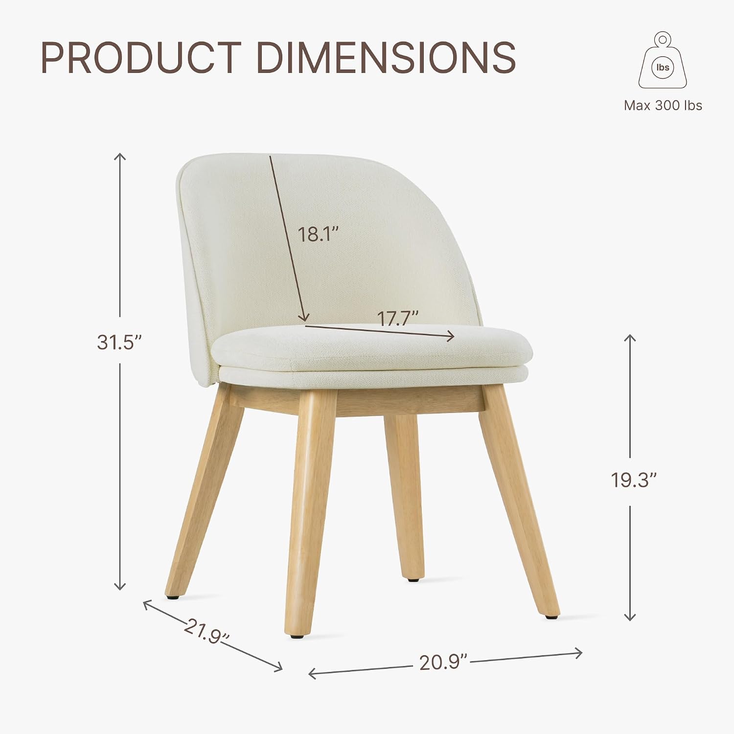 KISLOT Wooden Dining Chairs Set of 2, Fabric Upholstered Modern Dining Room Chairs with Double-Layer Thick Seat Cushion & Ergonomic Backrest for Restaurant, Kitchen and Café, Beige