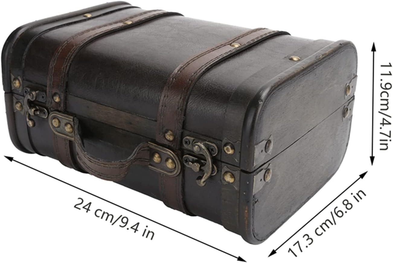 LiebeWH Vintage Wooden Storage Chest Retro Suitcase Decorative Trunk for Home Decor Photography Props Travel with Handle