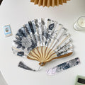 1pc Folding Hand Fan Set With Tassel, Chinese Ink Painting Handheld Fan, Portable Fan for Summer Cooling, Decorative Fan for Dance, Wedding Stage Props 11in*8.85in,Gray